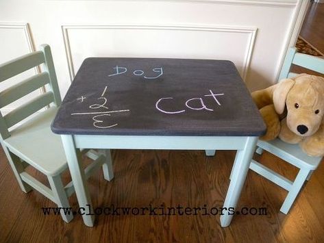 Table And Chair Makeover, Black Chalkboard Paint, Chalkboard Table, Toddler Table, Childrens Table, Table And Chair Set, Chair Makeover, Kids Table, Kids Table And Chairs