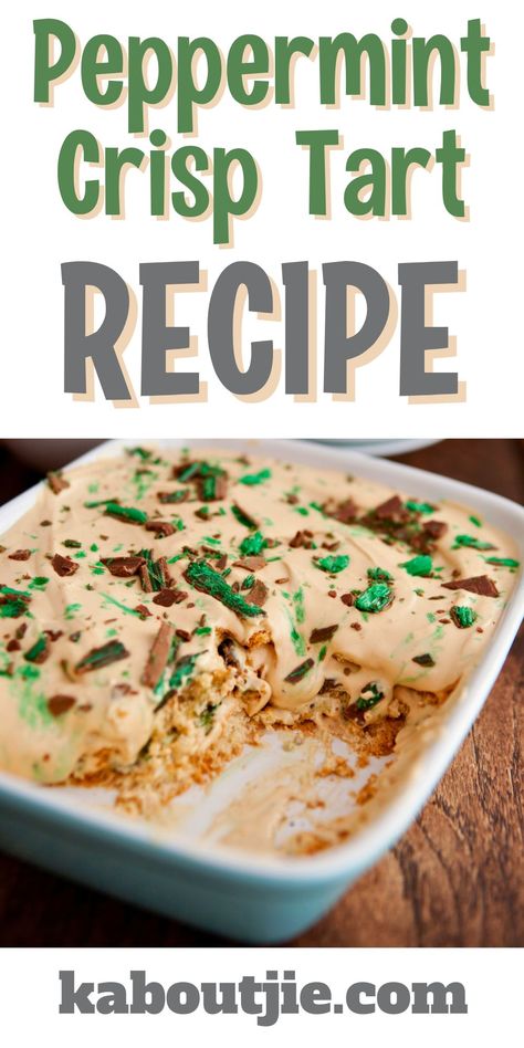 Peppermint crisp tart is delicious and so easy to make - here's how Peppermint Crisp Tart Recipe, Bread Pudding Dessert, Peppermint Crisp Tart, Crunchy Biscuits, Chocolate Mousse Cheesecake, South African Desserts, Crisp Desserts, Peppermint Crisp, African Dessert