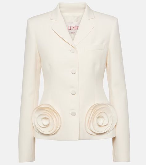 Crêpe Couture floral-appliqué blazer in white - Valentino | Mytheresa Pierpaolo Piccioli, Valentino Clothing, Nye Outfits, Spring Knits, Couture Jackets, Floral Applique, Work Wardrobe, 72 Hours, Wool Coat