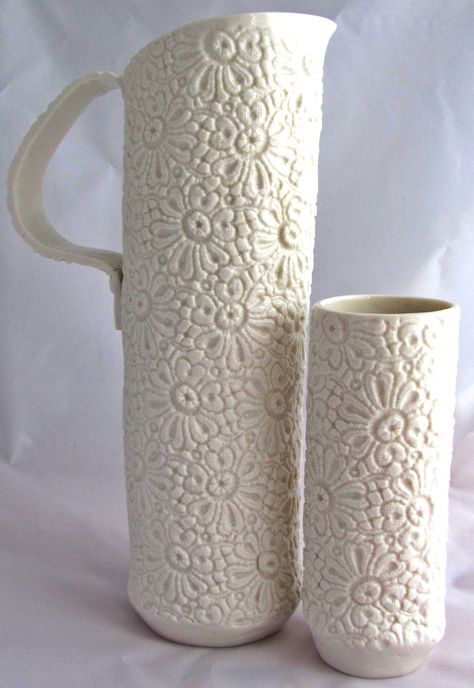 Lace inspired pottery Lace Pottery, Altered Pottery, Ceramic Art Sculpture, Clay Cup, Slab Pottery, Pottery Ideas, Ceramic Sculpture, Ceramic Pottery, Ceramic Art