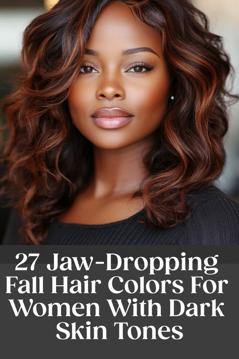 27 Jaw-Dropping Fall Hair Colors For Women With Dark Skin Tones Fall Hair Color For African Americans, Chocolate Brown Hair Copper Highlights, Fall Hair For Brown Skin, Caramel Brown On Black Hair, Black Women Brown Hair Color, African American Fall Hair Color, Cooper Hair Color In Dark Skin, Fall Hair Color For Dark Skin Black Women, Hair Color Ideas For Dark Skin Tone