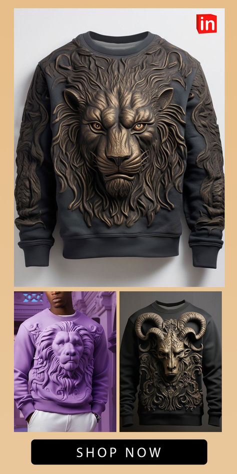 Graphic Animal Men's Fashion 3D Print Golf Pullover Sweatshirt Holiday Vacation Going out Sweatshirts Black Blue Crew Neck Print Spring & Fall Designer Hoodie Sweatshirt Masonic Art, Cotton Jacket Men, Denim Style Casual, Wild Fashion, 50th Clothes, Airbrush T Shirts, 3d Printing Fashion, Custom Leather Jackets, Embroidery Shoes