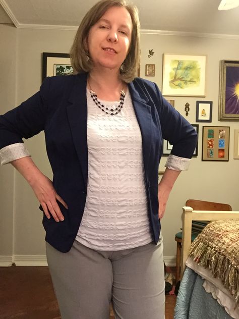 Kensie Rebekah Stretch Crepe Blazer in navy. Love it. I've paired it with a Kim Rogers top and pants here. It is just as cute in person as it is in the photos, love it and think it'll up my fashion game. Keeper. #Stitchfix Crepe Blazer, Stitch Fix Stylist, My Fashion, Kim Rogers, Stretch Crepe, Stitch Fix, Fashion Games, Blazer, Navy