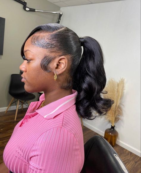 hairstyles for black girls. Barbie ponytail with curly bang and pony. Slick Ponytail Weave, Barbie Ponytail, Weave Ponytail Hairstyles, Sleek Ponytail Hairstyles, Birthday Hairstyles, Black Ponytail Hairstyles, Quick Weave Hairstyles, Effortless Hairstyles, Girls Hairstyles Braids