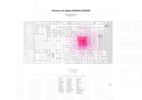 Hisham A. Alsager Cardiological Hospital,Ground Floor Plan Hospital Floor Plan, Cardiac Rehabilitation, Hospital Plans, Heart Hospital, World Architecture Festival, Hospital Interior, Foster Partners, Rehabilitation Center, Hospital Design