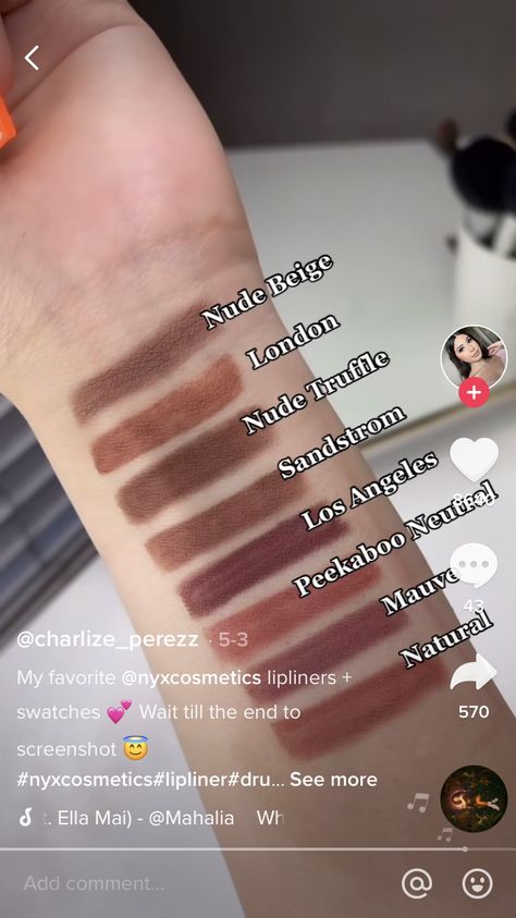 Nyx Lip Liner Swatches, Powerful Makeup, Nyx Lip Liner, Drugstore Lips, Neutral Lips, Nyx Lip, Makeup Accesories, Eye Makeup Pictures, Makeup Tut