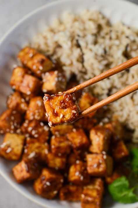 Crispy Asian Tofu (Easy Air Fryer Recipe) Crispy Tofu Recipes Air Fryer, Air Fried Tofu Recipes, General Tso Tofu Air Fryer, Asian Air Fryer Recipes, Crispy Asian Tofu, Crispy Tofu Air Fryer, Tofu Recipes Air Fryer, Air Fryer Tofu Crispy, Air Fryer Tofu Recipes