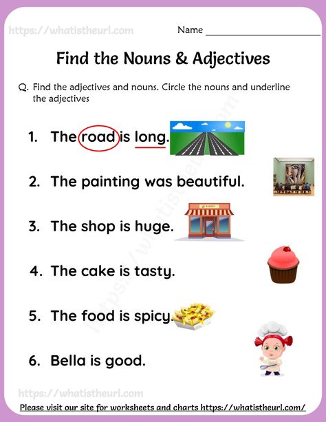 This PDF is having four pages of content on Nouns and Adjectives. The kids in Grade 1 can use these worksheets. They need to identify the nouns and adjectives in each sentence. Answer key is given too, Please download the PDF Worksheets on Nouns and Adjectives Noun And Adjective, Adjective Worksheet, Nouns Verbs Adjectives, Nouns Worksheet, Nouns And Adjectives, 1st Grade Writing, English Grammar Worksheets, Nouns And Verbs, English Worksheets For Kids