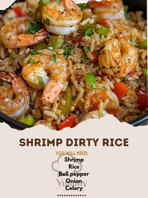 Yummy Recipes | 🍤 Shrimp Dirty Rice: A savory, spicy meal with a seafood twist! #SpicyShrimpRice Shrimp Dirty Rice Ingredients: Shrimp, peeled (1 lb... | Instagram Shrimp Dirty Rice Recipe, Shrimp Dirty Rice, Rice And Chicken Broth, Dirty Rice Recipe, Rice And Chicken, Shrimp Rice, Seafood Dish Recipes, Dirty Rice, Best Seafood Recipes