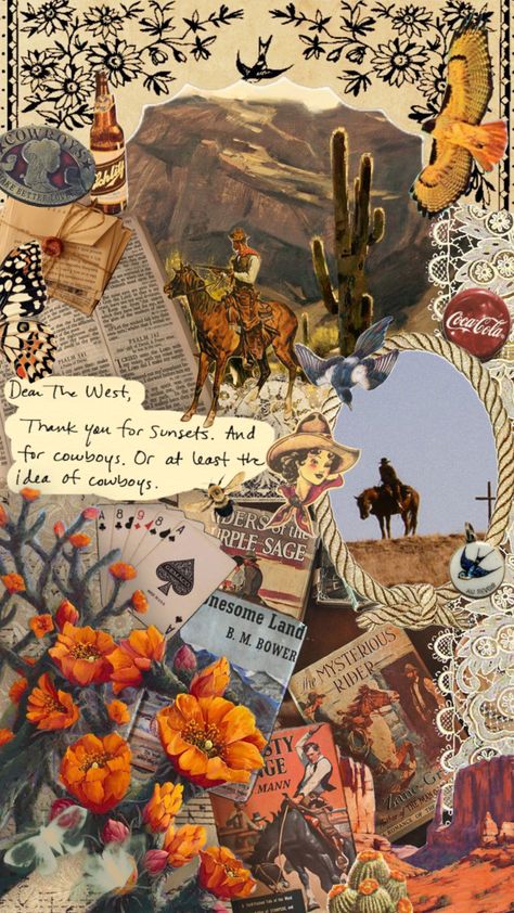 #western #cowboy #desert #westernaesthetic #vintage #cowboys #cactus #horse #birds #westerns Insta Highlight Ideas, Retro Western Aesthetic, Bachelorette Mood Board, Vintage Western Aesthetic, Western Collage, Sun Princess, Vintage Cowboys, Western Aesthetics, Phone Wallpaper Ideas