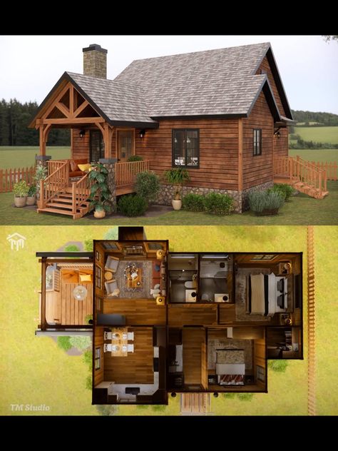 Tiny House Designs, Small House Blueprints, Small Log Cabin, Sims 4 House Building, Barn Style House Plans, Sims 4 House Design, Casas The Sims 4, Sims House Plans, Architectural House Plans