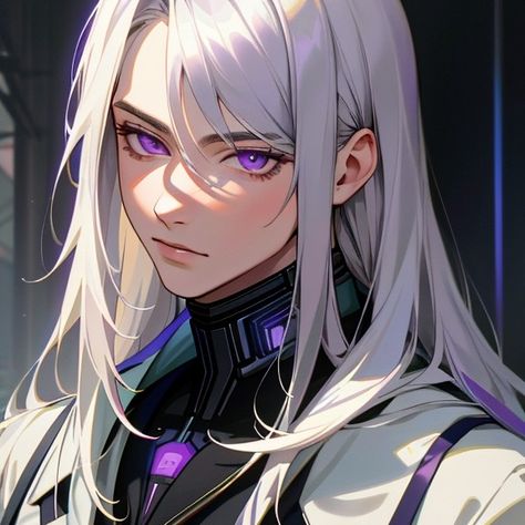 Anime Guy White Hair Purple Eyes, White Hair Purple Eyes Anime, Black Hair Violet Eyes, White Hair Purple Eyes, Witch Teacher, Ocs Male, Silver Hair Men, Ocean Planet, White Hair Anime Guy