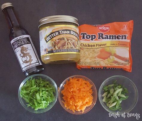 10-Minute Egg Drop Ramen Noodle Soup - Dash Of Evans Gussied Up Ramen Pioneer Woman, Egg Drop Ramen, Egg In Ramen Noodles, Soup With Veggies, Ramen Ingredients, Asain Food, Egg Dumplings, Ramen Egg, Ramen Noodle Soup