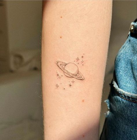 Coldplay Tattoo, Cosmic Tattoo, Maching Tattoos, Saturn Tattoo, Planet Tattoos, Handpoke Tattoo, Small Pretty Tattoos, Petite Tattoos, Modern Tattoos