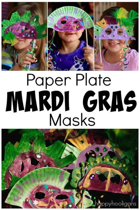 Paper Plate Mardi Gras Masks for Kids to Make - a fabulous, easy Fat Tuesday craft for kids of all ages - Happy Hooligans Easy Mardi Gras Crafts For Kids, Mardi Gras Activities, Mardi Gras Kid, Mardi Gras Masks, Mardi Gras Crafts, Masks For Kids, March Crafts, Happy Hooligans, Mardi Gras King Cake