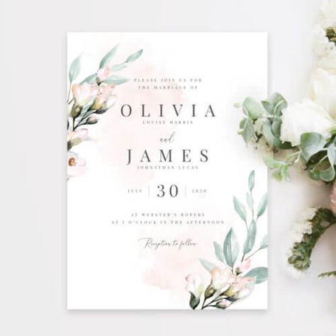 Blush and Sage Wedding Invitations Pink Flower Wedding Invitations, Sage Green And Pink Invitation, Sage And Pink Wedding Invitations, Sage And Blush Wedding Invitations, Blush And Sage Wedding, Wedding Invitations Flowers, Sage Wedding Invitations, Floral Invitation Design, Green Template