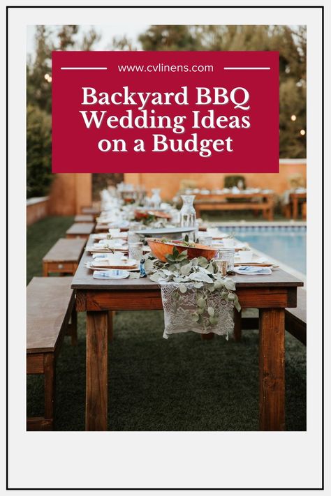 A backyard barbecue wedding is a great idea for a summer wedding or to add some fun and excitement to the wedding reception. These ideas for backyard BBQ wedding ideas on a budget are simple, creative and perfect for a DIY wedding. #diy #decor #theme #event #styling #aesthetic Barbecue Wedding Reception Decor, Backyard Cookout Wedding Reception, Bbq Wedding Decorations, Bbq Wedding Decor, Wedding Bbq Reception, Wedding Bbq Ideas, Bbq Reception Ideas, Wedding Bbq Buffet, Backyard Wedding Bbq