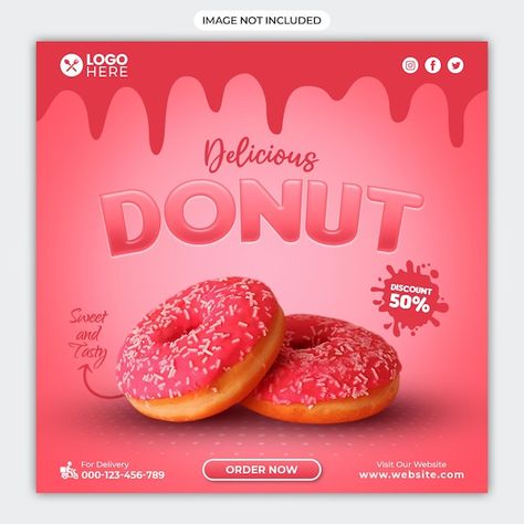 Donut Social Media Post, Donut Poster Design, Donuts Social Media, Donut Poster, Donuts Design, Donut Design, Ice Cream Poster, Banana Smoothie Bowl, Christmas Donuts