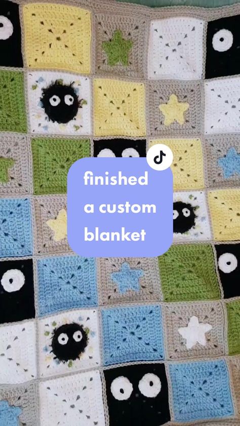 Gasp on TikTok Studio Ghibli Crochet Square, Studio Ghibli Granny Square, Studio Ghibli Crochet, Studio Ghibli Diy, Ghibli Crochet, Plushie Ideas, Crocheting Inspiration, Soot Sprite, Crocheting Projects