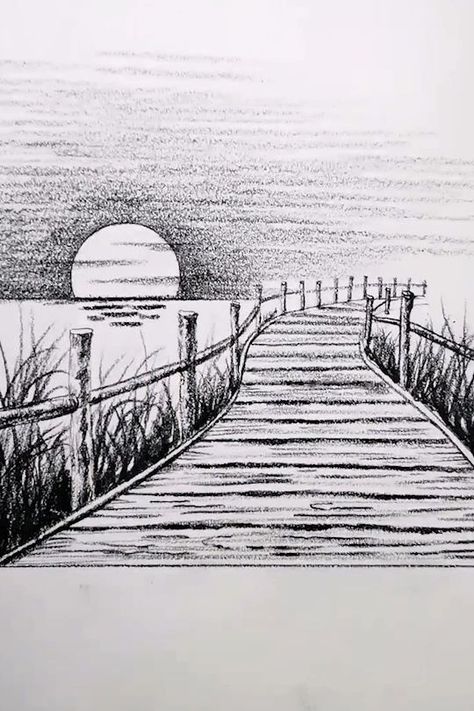 Art Drawings Landscape, Sunset Scenery Drawing, Easy Drawing Step By Step, Twilight Sunset, Video Drawing, Landscape Pencil Drawings, Sunset Scenery, Drawing Scenery, Scenery Drawing