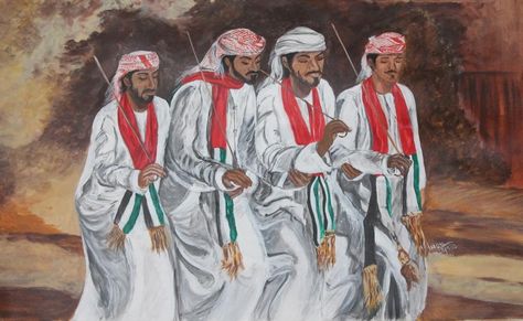 Acrylic painting UAE traditional dance Uae Culture, Uae National Day, 20 June, Traditional Dance, Art Poster Design, Rare Birds, Folk Dance, National Day, Traditional Paintings