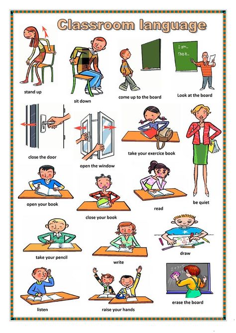 Classroom Language - English ESL Worksheets for distance learning and physical classrooms Classroom Language Worksheet, Classroom Commands, English Poster, English Teaching Materials, Esl Classroom, Language Worksheets, Learning English For Kids, Picture Dictionary, English Worksheets For Kids