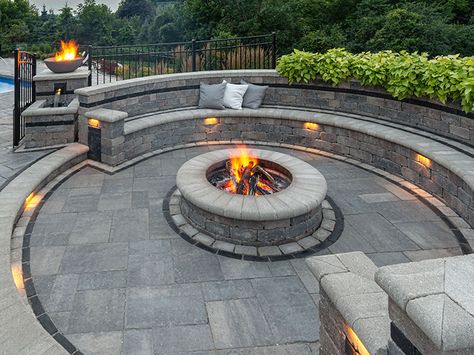 Outdoor Fire Pit Area, Backyard Seating Area, Outdoor Fire Pit Designs, Patio Pavers Design, Outdoor Fireplace Designs, Fire Pit Landscaping, Sloped Backyard, Outdoor Fireplace Patio, Outdoor Patio Designs