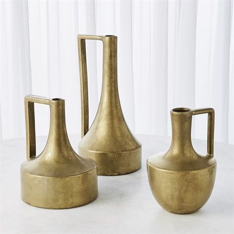 Handle Vase-Gold Long Vase, Moody Decor, Handle Vase, Ancient Pottery, Gold Vases, Kitchen And Bath Design, Table Vase, Papasan Chair, Global Views