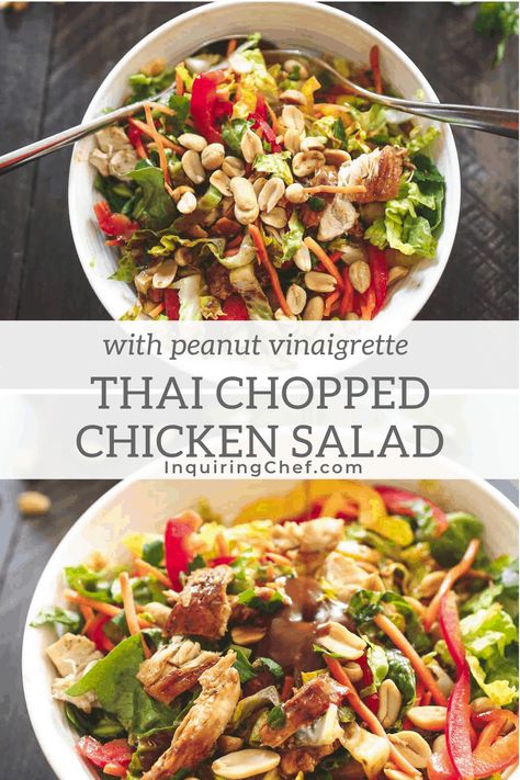 Need something a little different in your summer salad routine? Thai Chopped Chicken Salad might be just the thing. Composed Salads, Chopped Chicken Salad, Clean Lunches, 500 Calorie, Chicken Chopped Salad, Protein Salad, Peanut Dressing, Eating Better, Vegetarian Salads