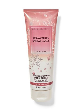 Strawberry Snowflakes Ultimate Hydration Body Cream | Bath & Body Works Strawberry Snowflake, Strawberry Snowflakes, Strawberry Soap, Hair Gummies, Bath & Body Works, Bath N Body Works, Bath And Body Works Perfume, Skin Products, Fragrance Notes