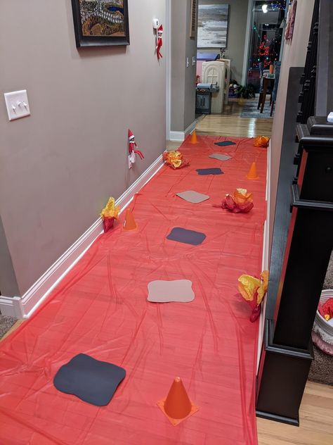 Floor Is Lava, Dinosaur Birthday Cakes, The Floor Is Lava, Elf Magic, Vbs Themes, Elf Antics, Hallway Designs, Childrens Birthday Party, Dinosaur Birthday