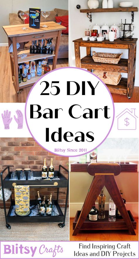 25 Inexpensive DIY Bar Cart Ideas Anyone Can Make Diy Drink Cart, Bar Cart Hack, Small Bar Cart, Wine Bar Cart, Bar Cart Ideas, Home Bar Cart, Diy Cocktail Bar, Wooden Bar Cart, Bar Cart Essentials