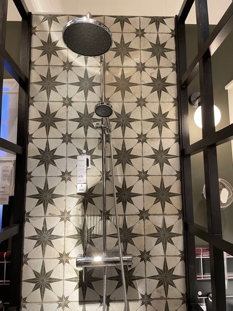 Star Tile Bathroom, 2023 Food, Bathrooms Design, Shower Backsplash, Star Tile, Star Shower, Mosaic Bathroom, Bathroom Remodel Tile, Mountain Modern