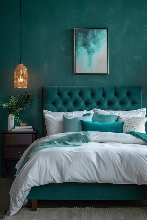 Peacock Blue Room, Dark Teal Bedroom Ideas, Dark Teal Bedroom, Girls Blue Bedroom, Teal Bedroom Ideas, Bedroom Teal, Bedroom Ideas Pinterest, Next Bedroom, Teal Bedroom