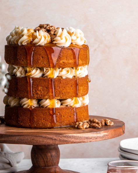 Milk And Honey Cake, Cake Soak, Baklava Cake, Honey Buttercream, In Bloom Bakery, Bloom Bakery, Honey Milk, Sponge Cakes, Honey Walnut