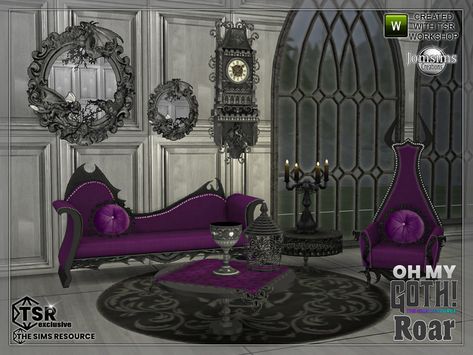 The Sims Resource - Oh my Goth Roar livingroom Punk Bedroom Ideas, Steampunk Bed, Punk Bedroom Aesthetic, Sims 4 Vampire, Goth Living Room, Emo Decor, Punk Bedroom, Monster High Room, Sims 4 Cc Goth