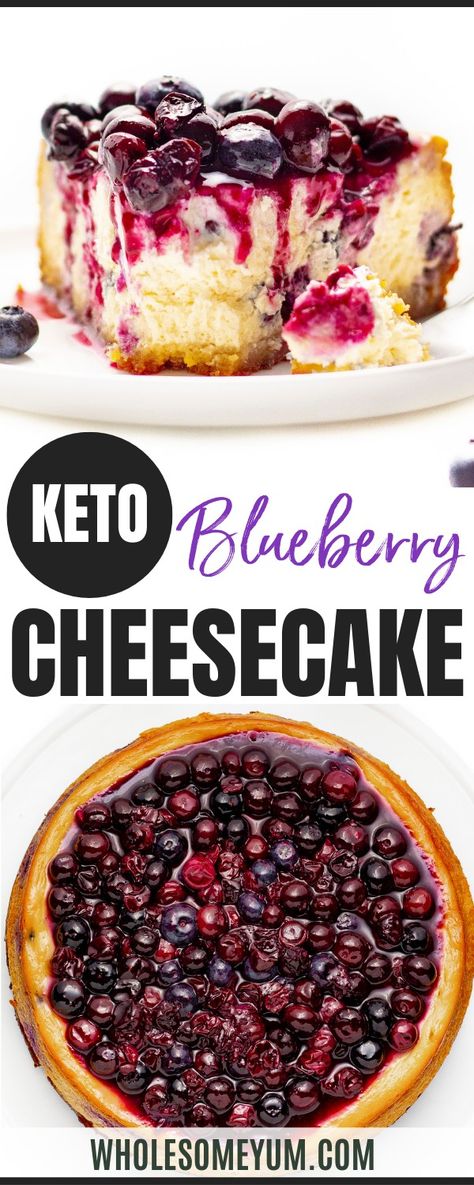 Keto Blueberry Cheesecake Keto Blueberry Cheesecake, Low Sugar Diet Recipes, Blueberry Cheesecake Recipe, Healthy Low Carb Snacks, Keto Blueberry, Ketogenic Desserts, Wholesome Yum, Postre Keto, Low Carb Cheesecake