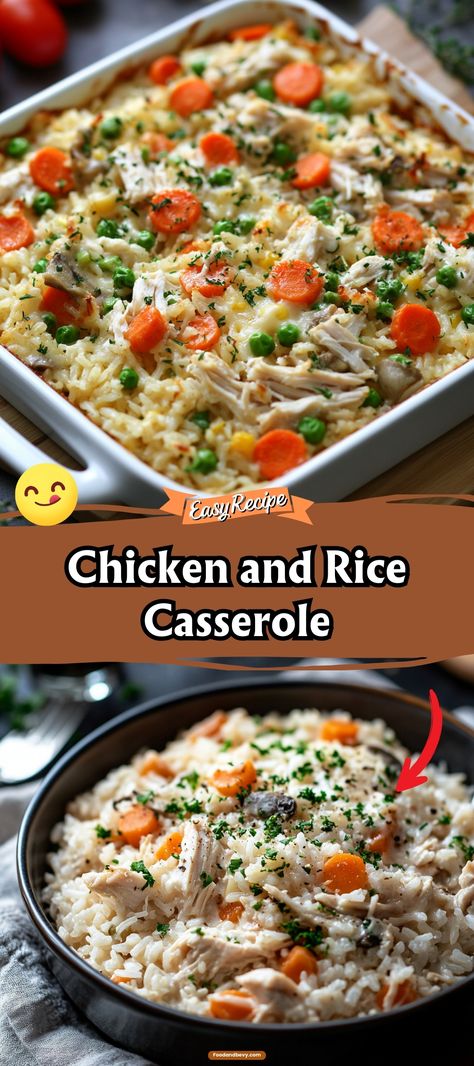 Indulge in the warm and comforting Chicken and Rice Casserole, a hearty dish that blends creamy rice, tender chicken, and a blend of spices baked to perfection. This easy-to-make casserole is a foolproof dinner option that offers both convenience and comfort in one dish, ideal for busy evenings. #ChickenRiceCasserole #EasyDinner #ComfortFood Classic Chicken Casserole Recipes, Chinese Casserole Recipes, Veggie Rice Casserole, Best Chicken And Rice Casserole, Pork Chop Rice Casserole, The Best Chicken And Rice, Rice Chicken Casserole, Breadcrumb Topping, Nutritious Dinner