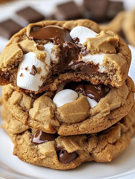 Homemade Smores Cookies, S’mores Cookie, Smore Cookies, Cookies Gooey, Homemade Smores, Smores Cookies Recipes, Cotton Candy Cookies, Smores Cookie, Chocolate Cherry Cookies