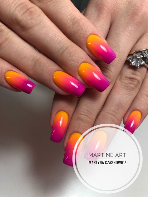 Birthday Ombre Nails, Red Orange Yellow Ombre Nails, Purple And Orange Ombre Nails, Fun Short Nails Summer, Summer Vacation Nails 2023, Dipped Ombre Nails, Spring Ombre Dip Nails, Spring Ombré Nails, Neon Ombre Nails Bright Colors