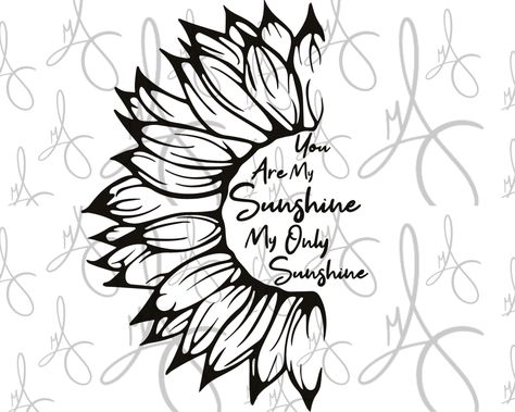 Sunshine Sunflower Tattoo, My Sunshine Tattoo, Half Sunflower, Sunshine Tattoo, Sunshine Svg, Tattoos With Kids Names, Outline Tattoo, Sunflower Drawing, Sunflower Svg