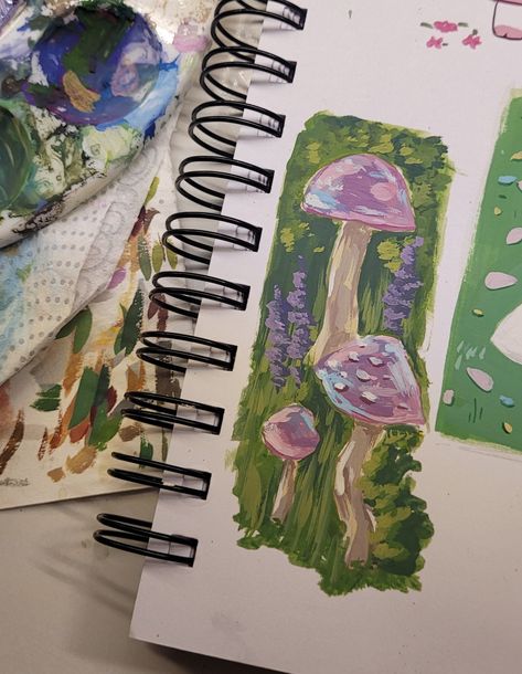 Painting Mushrooms, Creation Art, Posca Art, Gouache Art, Oil Pastel Art, Sketchbook Art Journal, Cute Paintings, Arte Sketchbook, Art Inspiration Painting