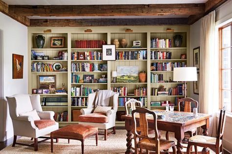 18 Built-In Bookshelf Ideas To Display Storage In Style Old Built In Bookshelves, Cottage Built In Bookcase, Bookshelf Built In, Stacking Books, Creating Storage, Built In Bookshelves, Large Bookshelves, Bookshelf Ideas, Community Housing