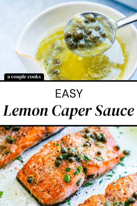 Easy Baked Shrimp, Capers Recipe, Lemon Caper Sauce, Caper Sauce, A Couple Cooks, Sauce For Salmon, Oven Baked Salmon, Vegetarian Cookbook, Couple Cooking