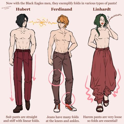 Big Pants Drawing Reference, Pants Refrences Drawings, Guy Pants Drawing, Pants Male Drawing, Shading Pants Drawing, Sweat Pants Reference Drawing, Pants With Belt Reference Drawing, How To Draw Loose Pants, Poofy Pants Drawing