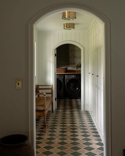 our favorite mudroom 🖤 | Instagram Mcgee Mudroom, Mud Room Nook, Studio Mcgee Mudroom, Moody Laundry Room, Oregon Beach House, Creative Tile, Interior Finishes, Tile Layout, Mudroom Design