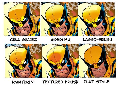 Aspen Comics And Top Cow colorist Jasen Smith has posted this handy image that helps breakdown the different styles of coloring. Now it's been many years s Digital Art Software, Comic Tutorial, Comic Book Art Style, Shading Techniques, Comic Style Art, Comic Book Style, Poses References, Digital Painting Tutorials, Art Tutorials Drawing