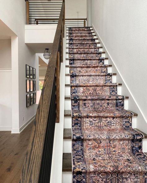 Our Loloi Rugs are Restocked!!! - Chris Loves Julia Runner On Stairs, Diy Stair Runner, Stairs Upgrade, Stairs Diy, Chris Loves Julia X Loloi, Foyer Stairs, Carpet Staircase, White Stairs, Entry Stairs