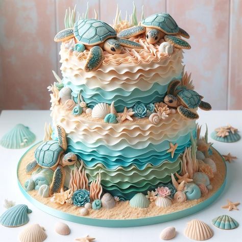 Sea Turtle Cake, Ocean Birthday Cakes, Turtle Birthday Cake, Summer Birthday Cake, Ocean Cakes, S Cake, Turtle Cake, Sea Cakes, Beach Cakes