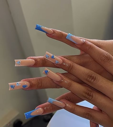 Nails Painted, Spring Acrylic Nails, Nail Trend, Diy Acrylic Nails, Blue Acrylic Nails, Grunge Nails, Colored Acrylic Nails, Girly Acrylic Nails, French Tip Acrylic Nails